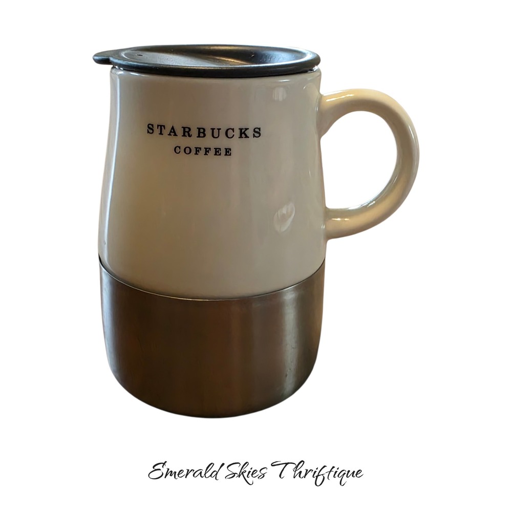 Starbucks Coffee 14oz Travel Mug Ceramic Stainless Steel Bottom w lid free ship